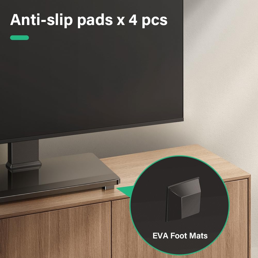FURWOO Uniwersalny stojak na telewizor 27 do 65-calowych telewizorów LCD LED, 4-poziomowa regulacja wysokości, podstawa pod telewizor z podstawą ze szkła hartowanego, stojak na blat, Vesa, 400 x 400