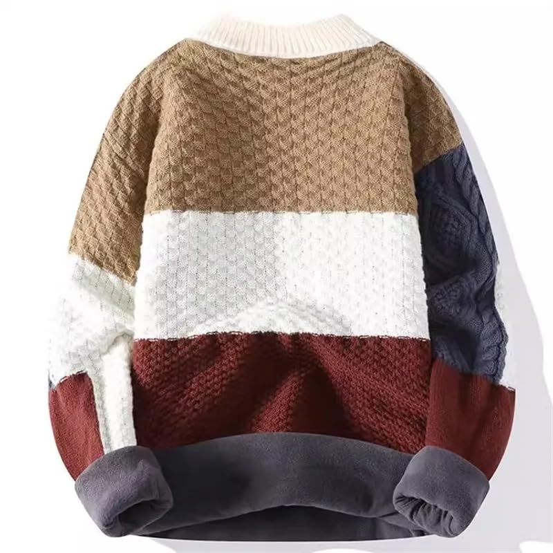 Winter Fleece Sweater Men Patchwork Knit Pullovers Mens Warm Casual Knitted Sweaters4
