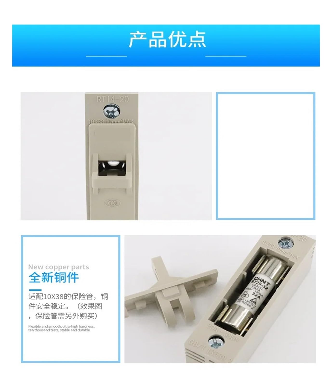 Set di 10 basi per fusibili RT14-20, portafusibili RO15, nucleo fusibile x 38 RT18-32 (Fuse Holder)