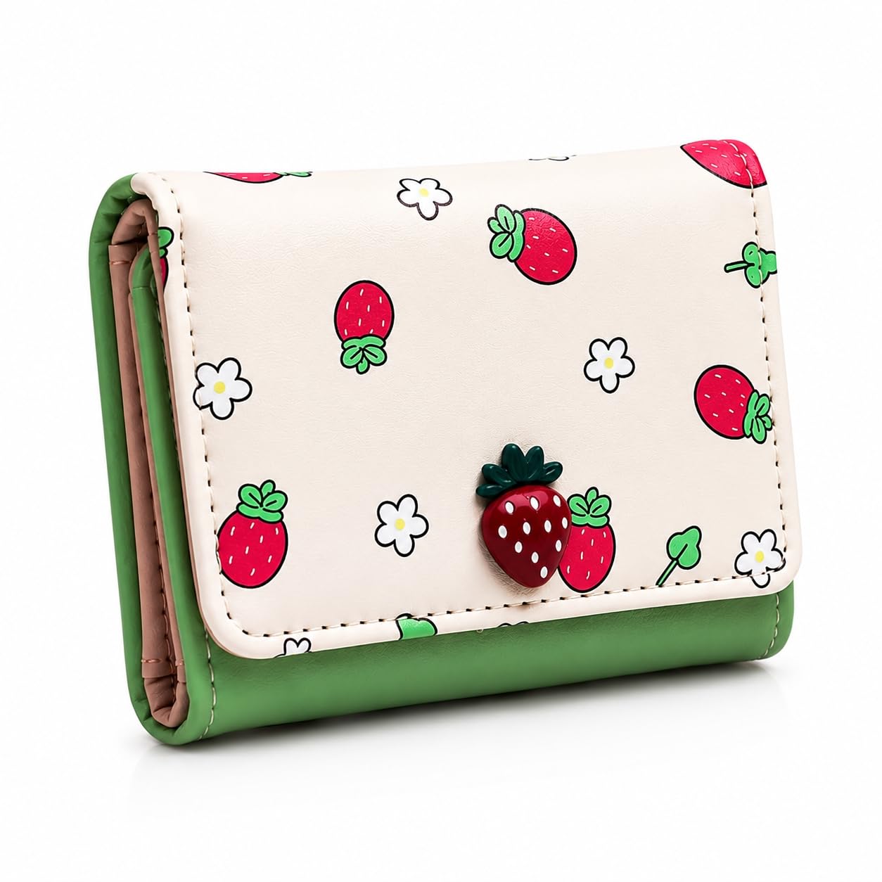 Wallets for Women Leather Cute RFID Blocking Small Bifold Wallet with Zipper Coin Purse for Girls and Ladies Women's Wallet (Strawberry_Green)-image-24
