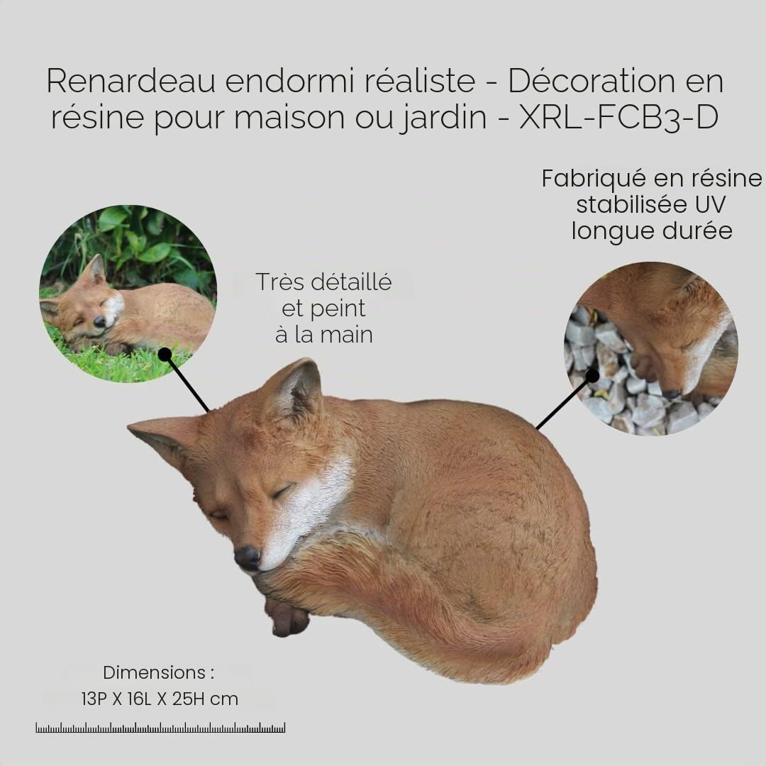 XRL-FCB3-D Décoration en résine pour maison ou jardin Motif chiot de renard endormi