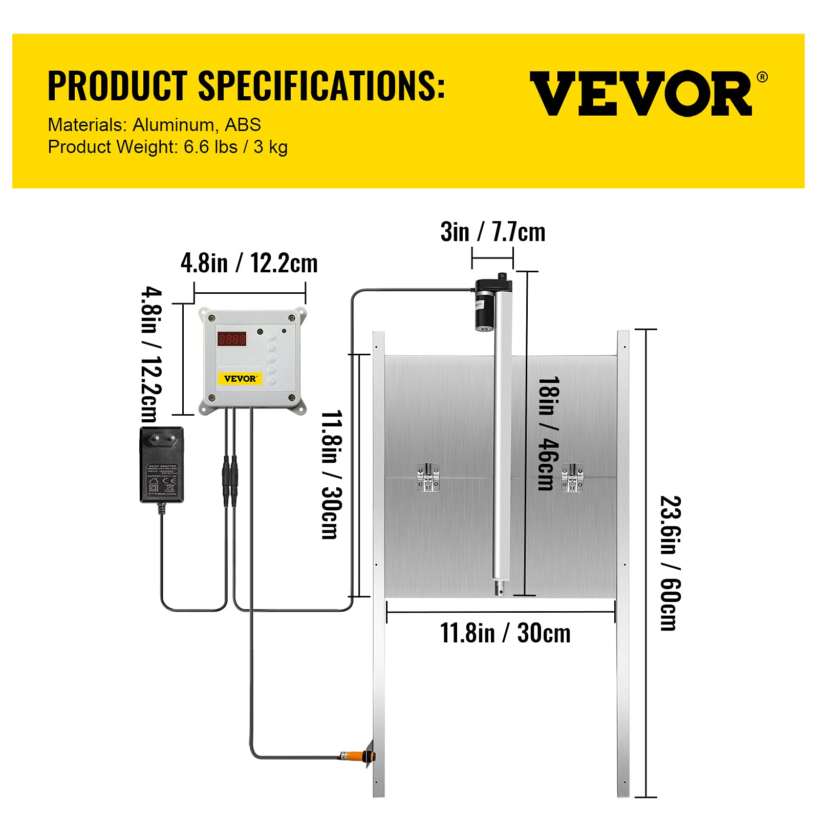 VEVOR Automatyczny otwieracz do kurników 12 V, 30 x 30 cm do automatycznych drzwi kurnika, czujnik światła timera na podczerwień z 2 pilotami zdalnego sterowania, klatka dla kurcząt zastosowanie dla