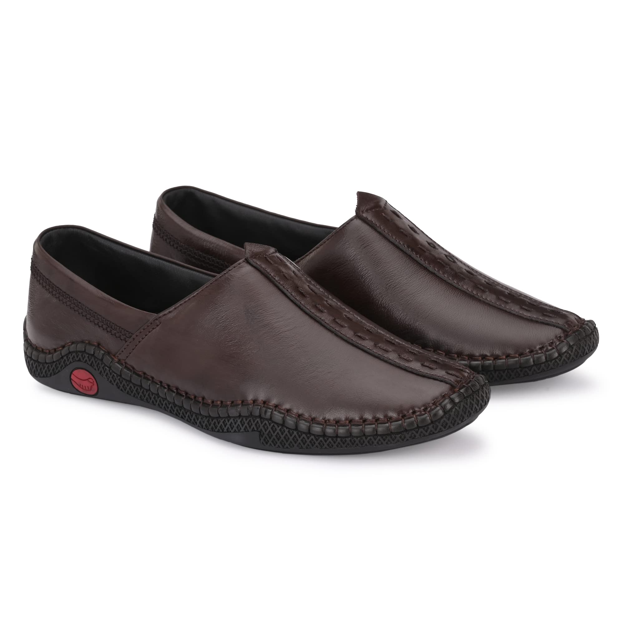 Octa marc Men's Genuine Leather Ethnic Loafer Shoe (Brown, Numeric_8) 2