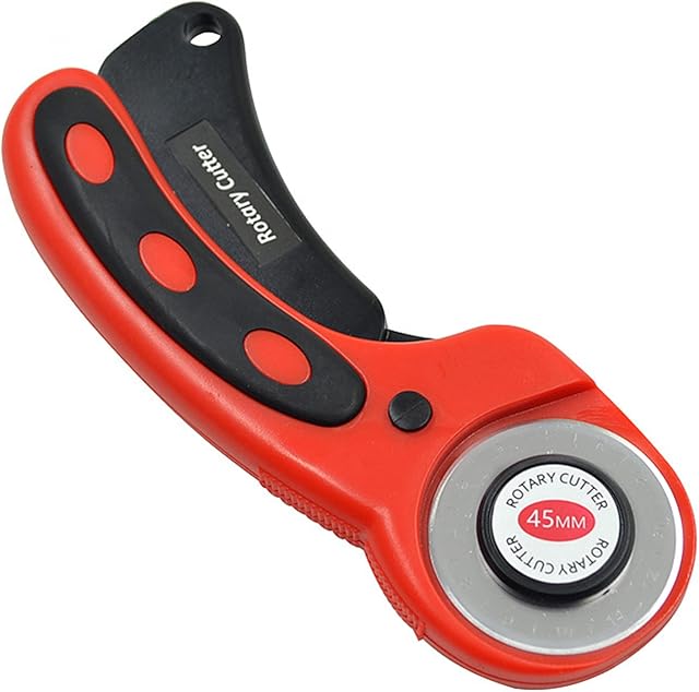WOSO Rotary Cutter for Fabric 45mm Highly Sharp SKS-7 Blade with Safety Lock - Cutting Wheel for Fabric, Sewing, Paper, Arts & Crafts - Fabric Cutter Perfect for Left & Right Hand Users (Red)