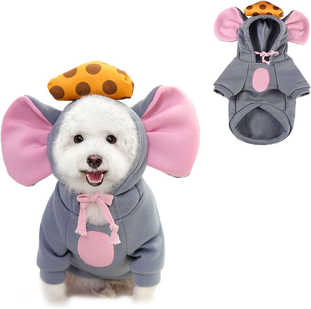 Sudadera para Perro HDKUW con Capucha, Talla L, Ratón Gris