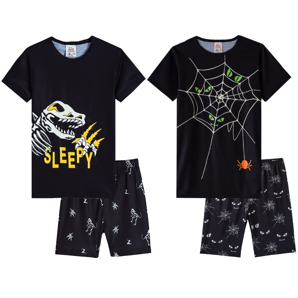 MyFav Boys Pajamas Sets Glow in Dark Skull Sleepwear Kids 10 Years 4pcs Spider
