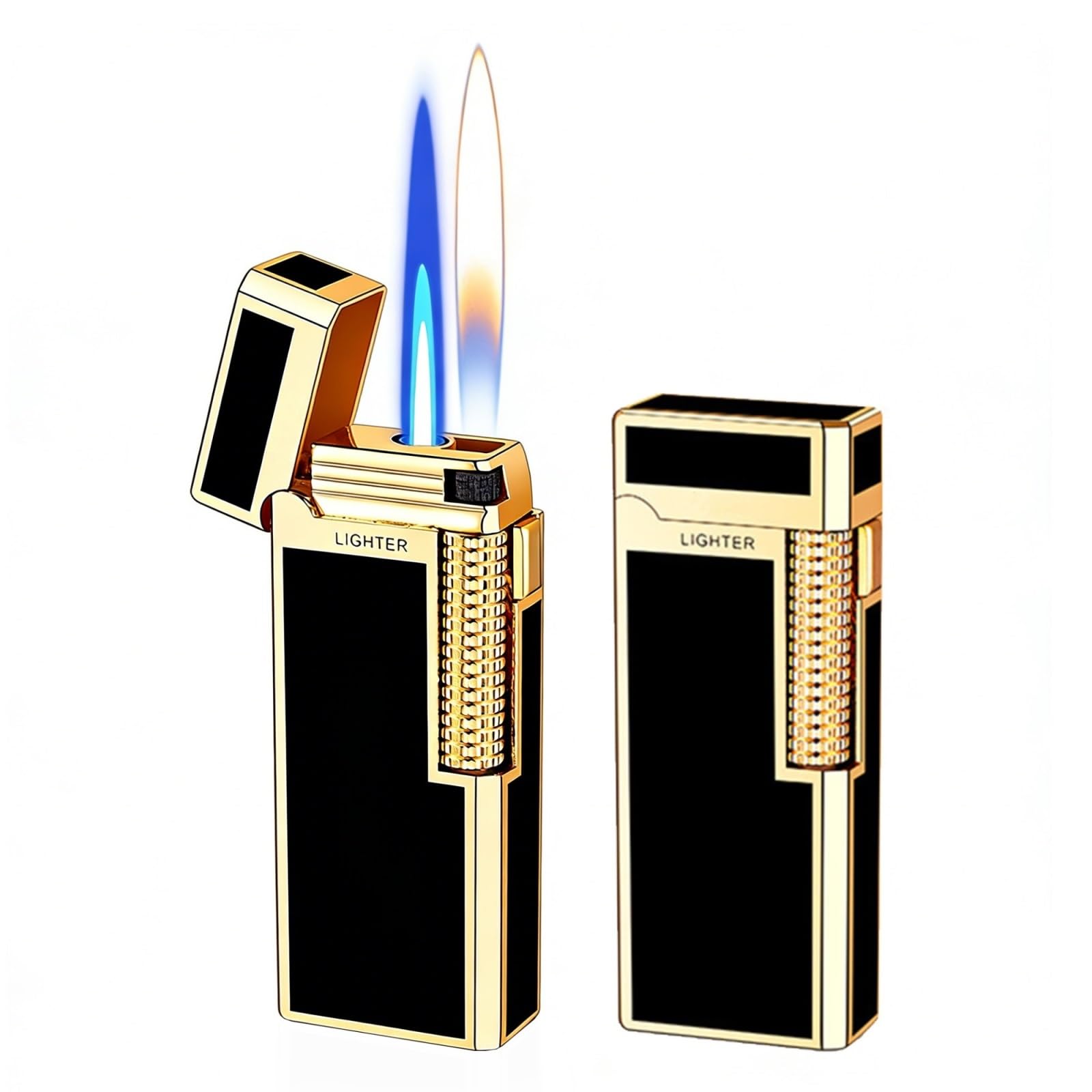 Encendedor de doble llama contra el viento, recargable y duradero para fumar