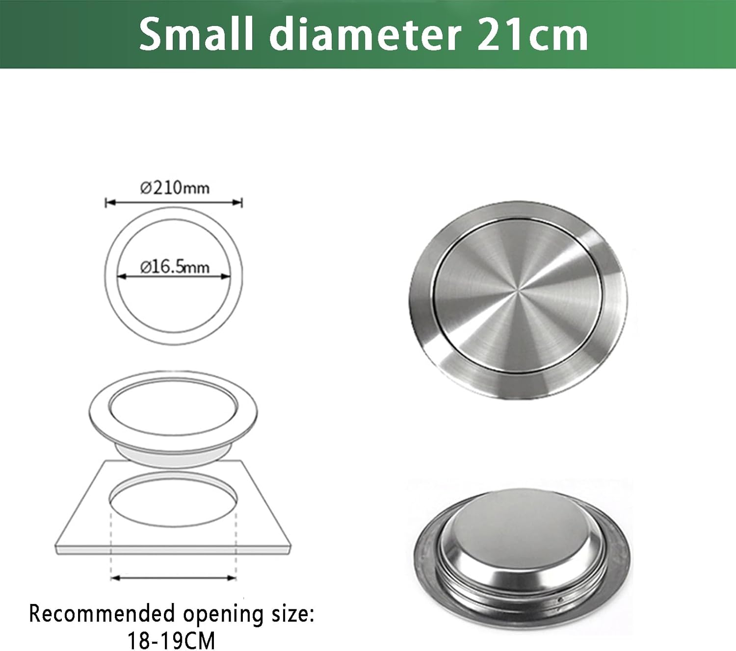 Concealed Round Trash Can Lid, Embedded Stainless Steel Garbage Cover, Built-in Countertop Trash Flip, Swing Trash Bin for Kitchen Home Bathroom Office,21Cm 4,21cm 304 Material