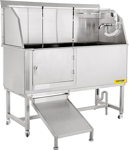 Miniatura 9 de VEVOR Dog Grooming Tub, 62" L Pet Wash Station, 304 Stainless Steel Pet Grooming Tub Rated 661LBS Load Capacity, Non-Skid Dog Washing Station Comes
