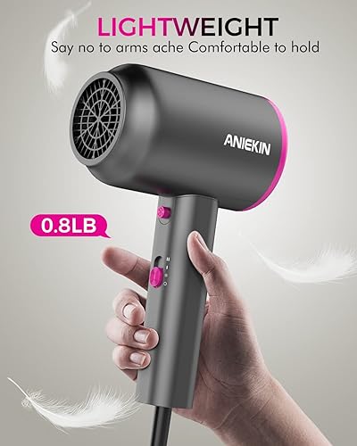 Miniatura 4 de ANIEKIN Secador de pelo, secador iónico de 1875 W con difusor, secador de pelo portátil profesional y accesorios para mujeres cabello rizado, gris