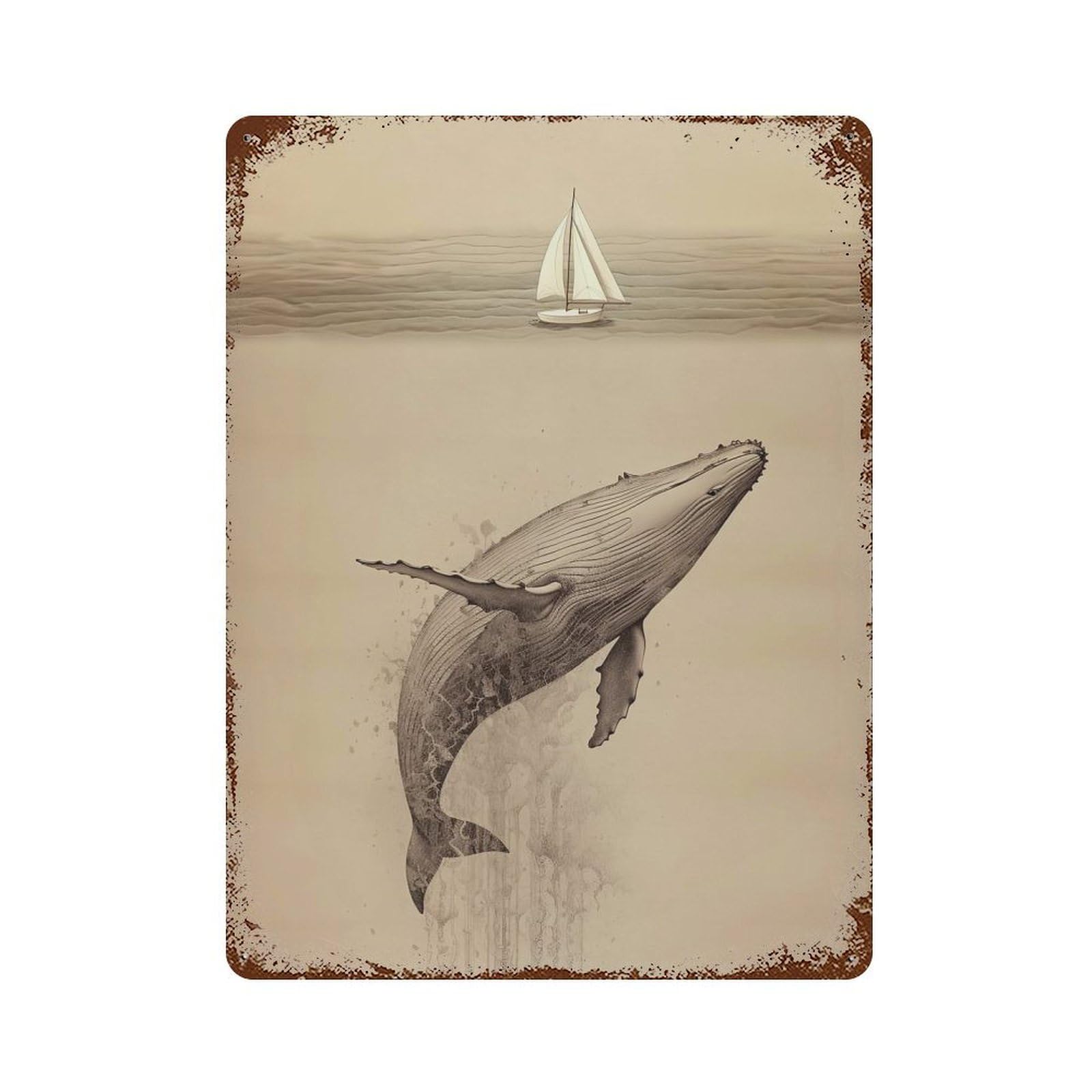 Jonah And The Whale A Journey of Redemption Weathered Tin Sign 15.7"x11.8", Vintage Wall Decor for Garage, Pub Or Kitchen