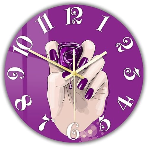 Miniatura 17 de Reloj de pared de salón de uñas de 12 pulgadas, nombre personalizado, regalo de técnico de uñas, reloj de pared silencioso sin tictac, funciona con
