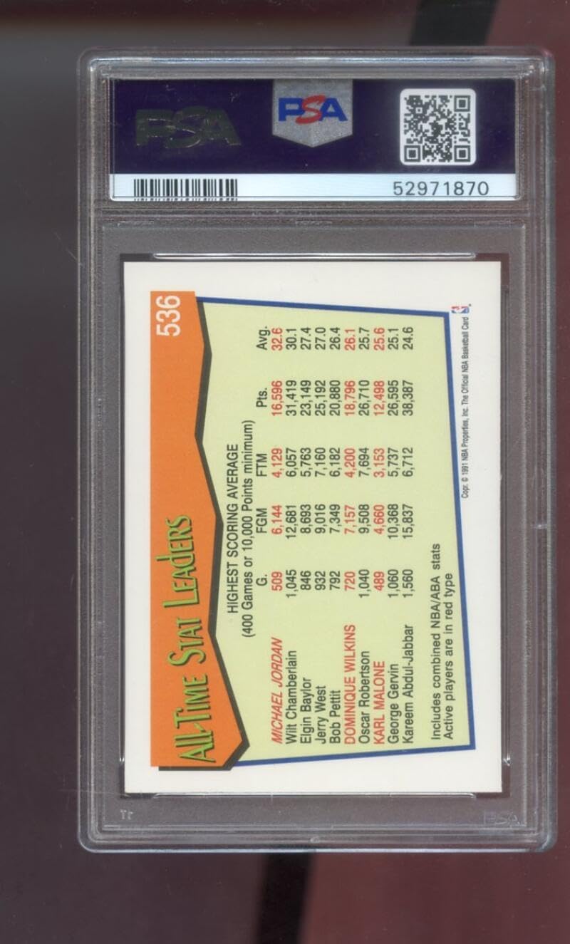 1991-92 Hoops #536 Michael Jordan PSA 9 Graded Basketball Card NBA All-Time Active Leader Scoring Chicago Bulls 1991-1992 91-92 MINT