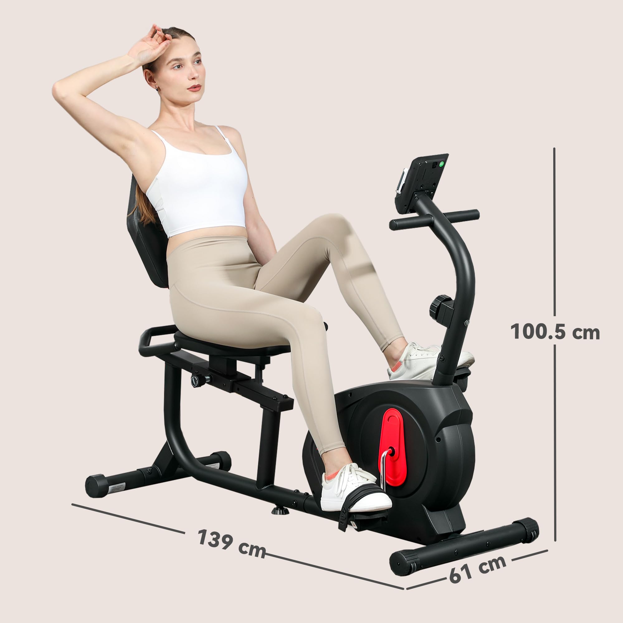 SPORTNOW Bicicleta Estática con Respaldo Reclinada 8 Niveles Resistencia | Volante, Asiento Regulable, Soporte para Teléfono, Pantalla LCD, Ruedas, Ideal para Entrenamientos
