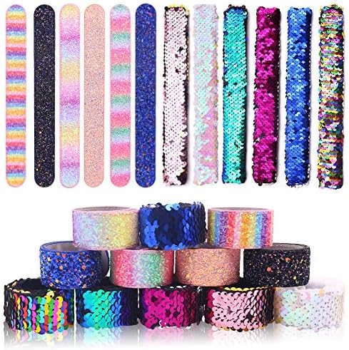 VGOODALL 12 PCS Glitter Slap Bracelet Kids Sequin Bracelet Mermaid Bracelet Flip Wristband Bracelet Kids Birthday Party Favors Supplies