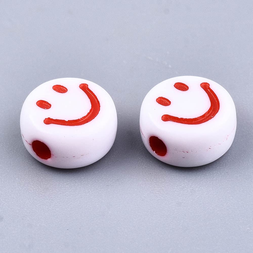 Lot De 60 Perles En Bois Smiley - 14mm, Trou 3mm - Multicolores Pour Création De Bijoux