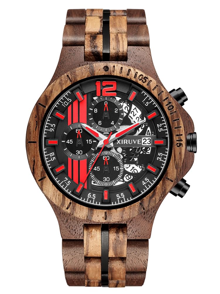 Orologio in Legno da Polso Uomo Calendario Cronografo Quarzo Naturale