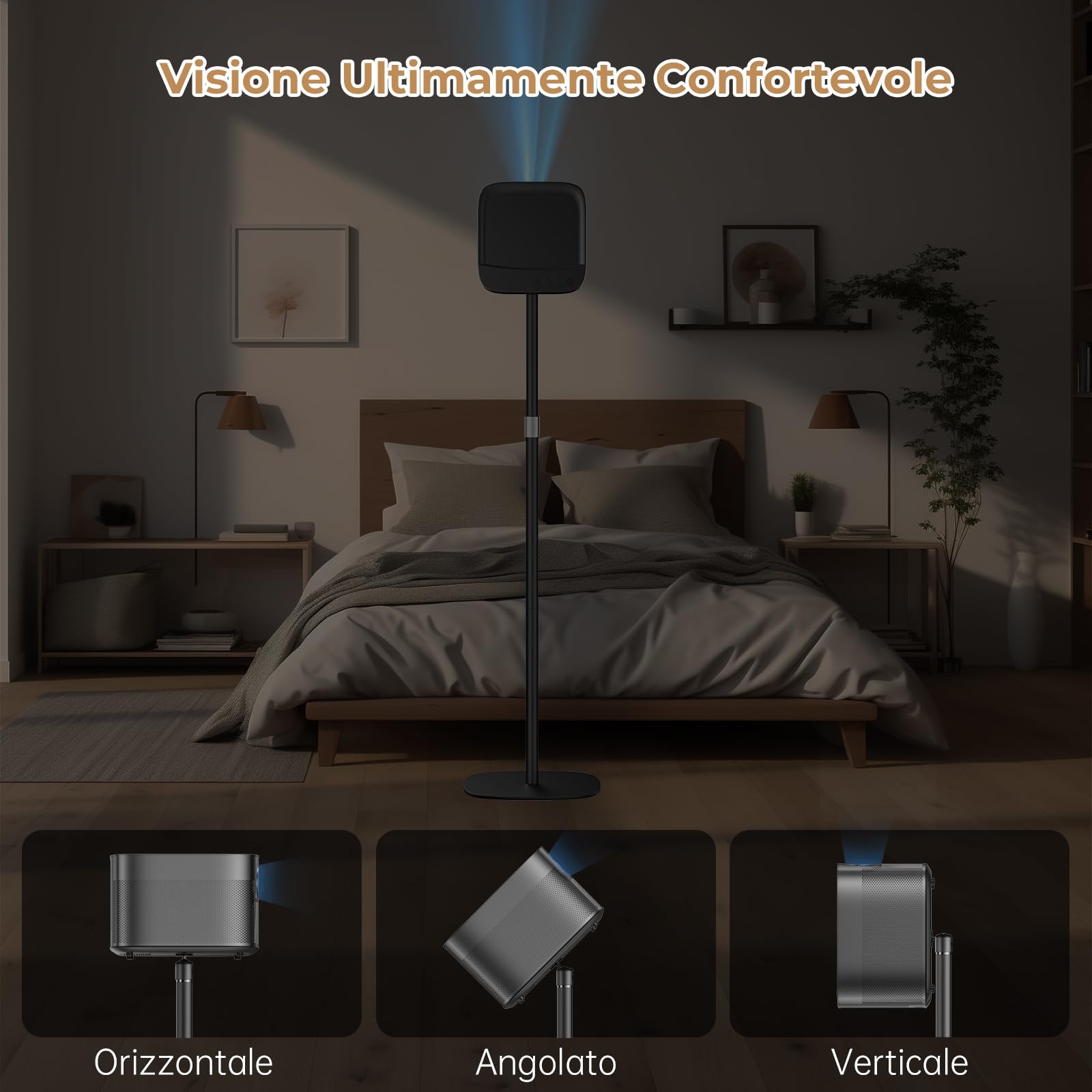 Supporto per Proiettore in Metallo, Altezza Regolabile 50-125 cm con Rotazione ad Angolo di 360°, Salvaspazio, Supporta Fino a 5 kg, Compatibile con proiettori, fotocamere, Telecamera