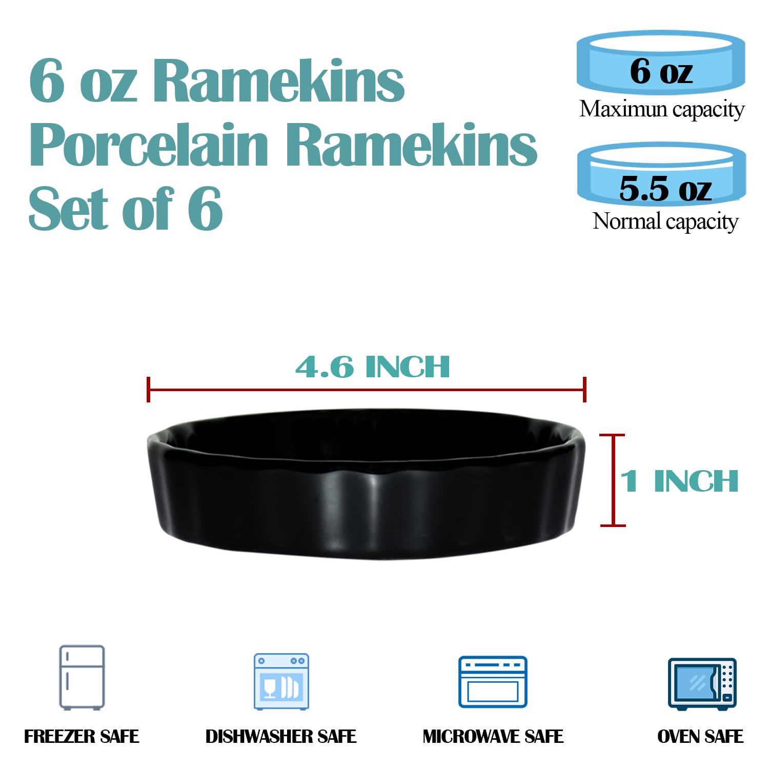 Ramequines de porcelana de 6 onzas para Creme Brulee, mini platos para hornear aptos para horno, ramequines de cerámica a rayas, tazas de postre blancas para quiche, soufflés, salsas y servir, juego