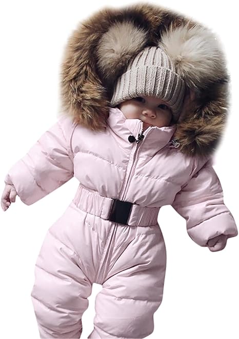 Outerwear Romper Coat Warm Infant Baby Jacket Snowsuit Hooded Jumpsuit Girls Snow for Kids (Pink, 0-3 Months)