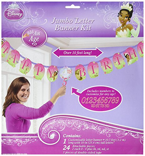 Amscan Dazzling Disney Tiana Enchanted Jumbo Add-An-Age Letter Birthday Party Banner Decoration (1 Piece), 10 1/2', Pink/Green