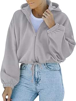 Women's Casual Zip Up Hoodies Loose Workout Cute Crop Tops