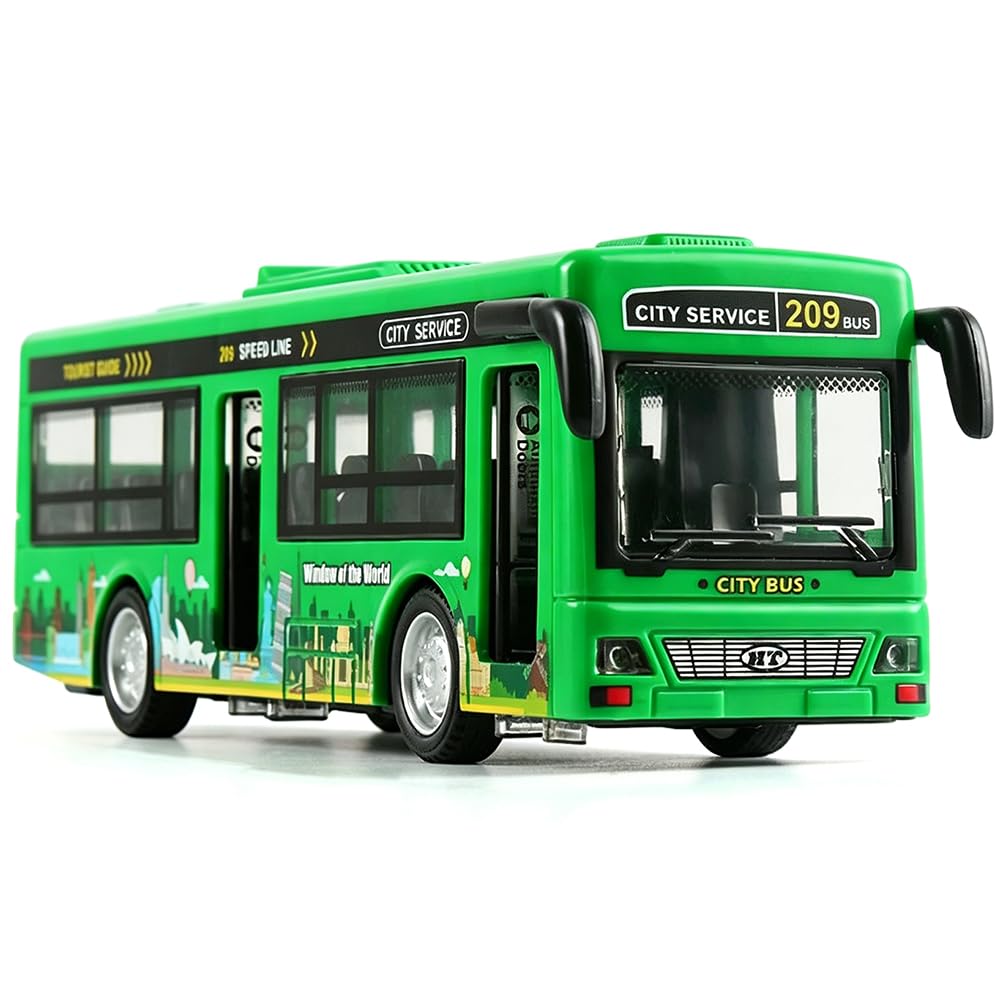 Spiritzohic Bus Car, Play Vehicles Bus Model with Lights and Sounds Car Pull Back Vehicle Alloy Diecast Vehicles Mould Pull-Back Buss Cars Model Mini Friction City Play Vehicle for Birthday Carnival
