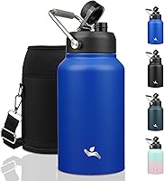 Konokyo 87 oz Insulated Stainless Steel Water Jug with Handle & Pouch - Double Wall Vacuum Thermos Keeps Cold 24Hrs Hot 12Hrs, Blue