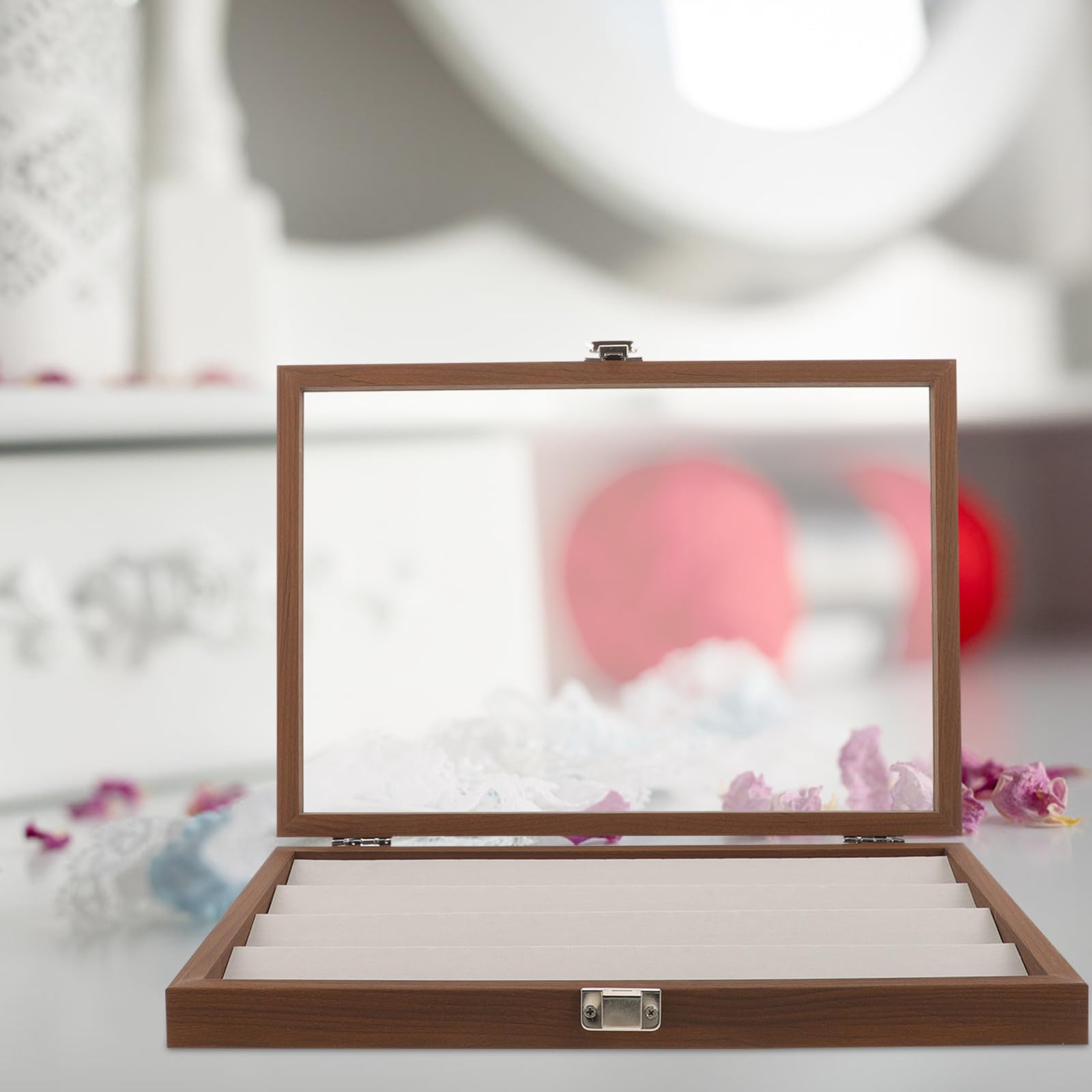 Amosfun Joyero de Madera Multifuncional 360x251x50mm para Exhibir y Organizar Anillos, Pendientes y Collares, Contenedor de Exhibición de Joyas Práctico y Compacto para Uso Diario