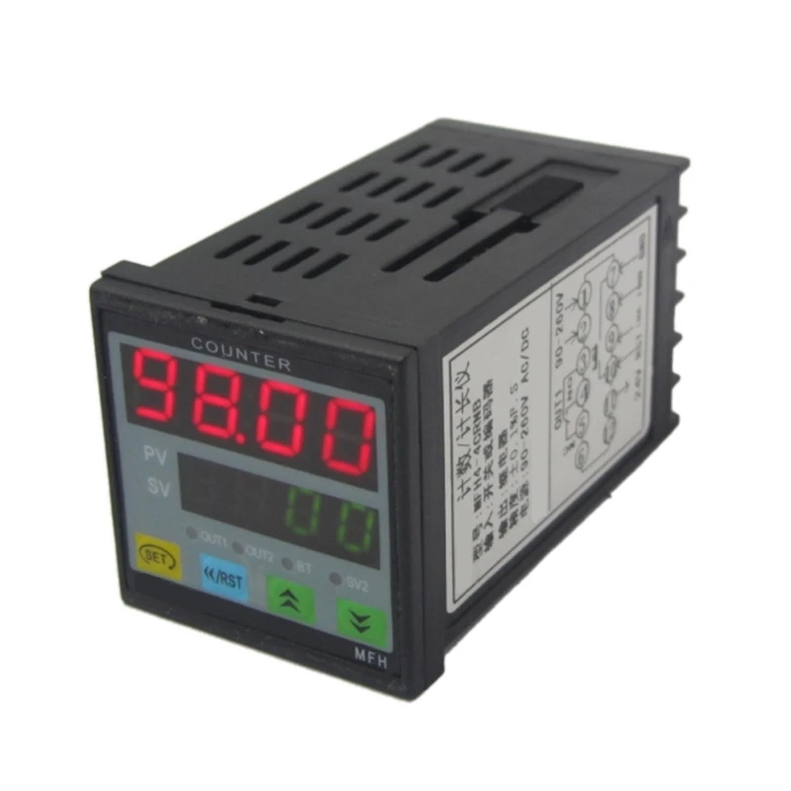 Medidor de longitud del contador de longitud de 4 contadores digitales, salida de relé preestablecida multifuncional de 90-260 V CA/CC