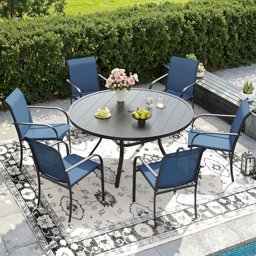 Image of DIFY Patio Dining Chairs Set of 6, Stackable Outdoor Metal Chairs for Garden, Porch and Lawn, Blue