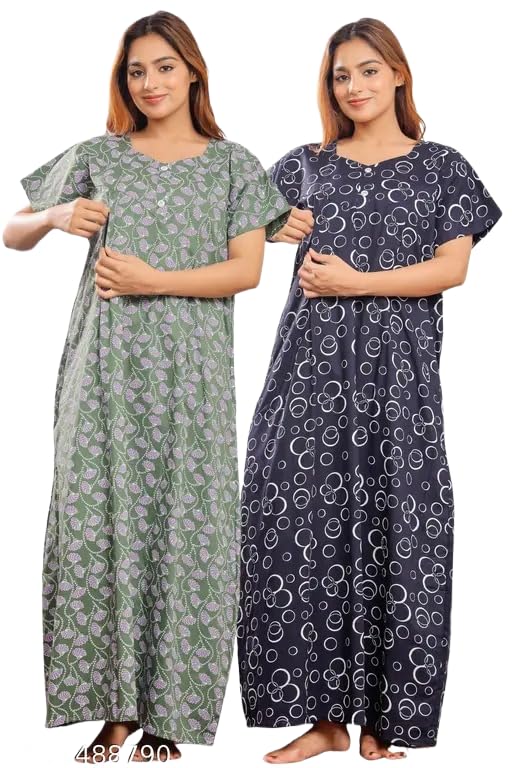 Padmavati Creation' Maternity Feeding Nighty with Front Zipper Soft Cotton Nursing Night Dress for Pregnancy & Breastfeeding CTN_NGT_FLO_CMB_26-image-48