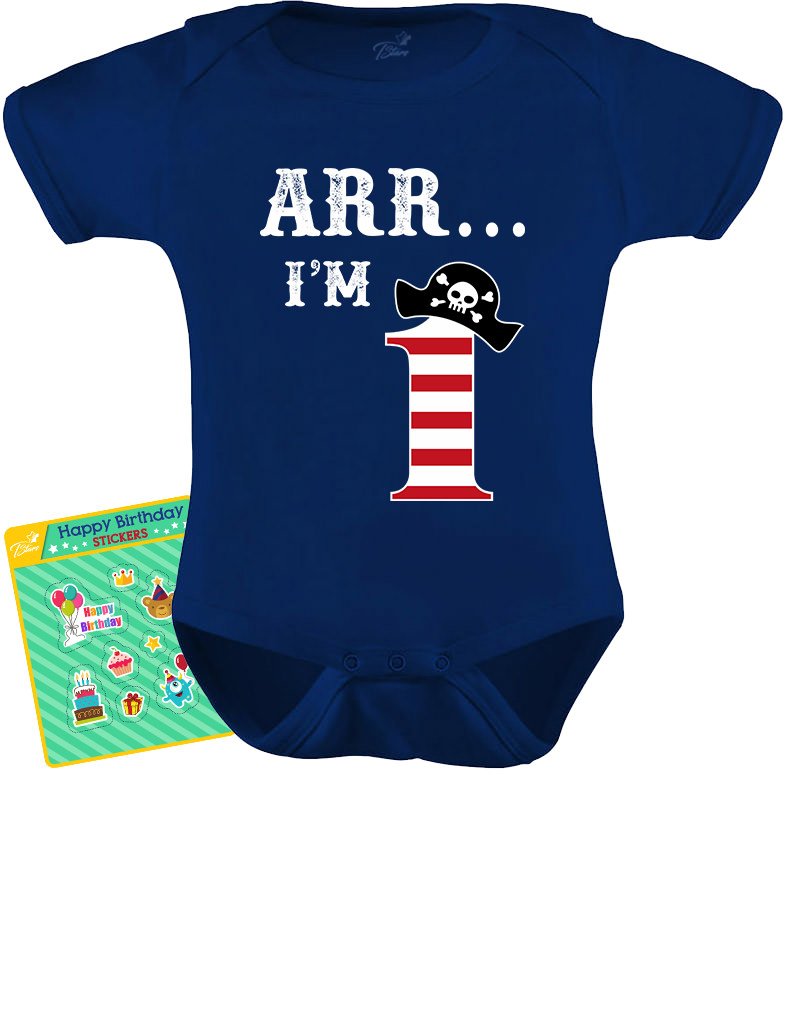 Tstars Arr I'm 1 - Pirate Birthday Party Gift for One Year Old Baby Bodysuit + Stickers