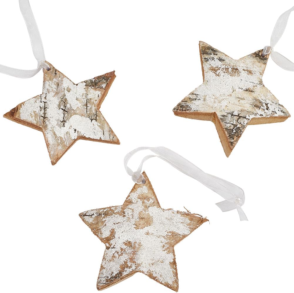 GORGECRAFT 3Pcs Wood Christmas Decorations Wooden Star Hanging Ornaments Tree Wall Festive Holiday Star Shape Accents Decor for Christmas Party Wedding Seasonal Indoor and Outdoor Decoration