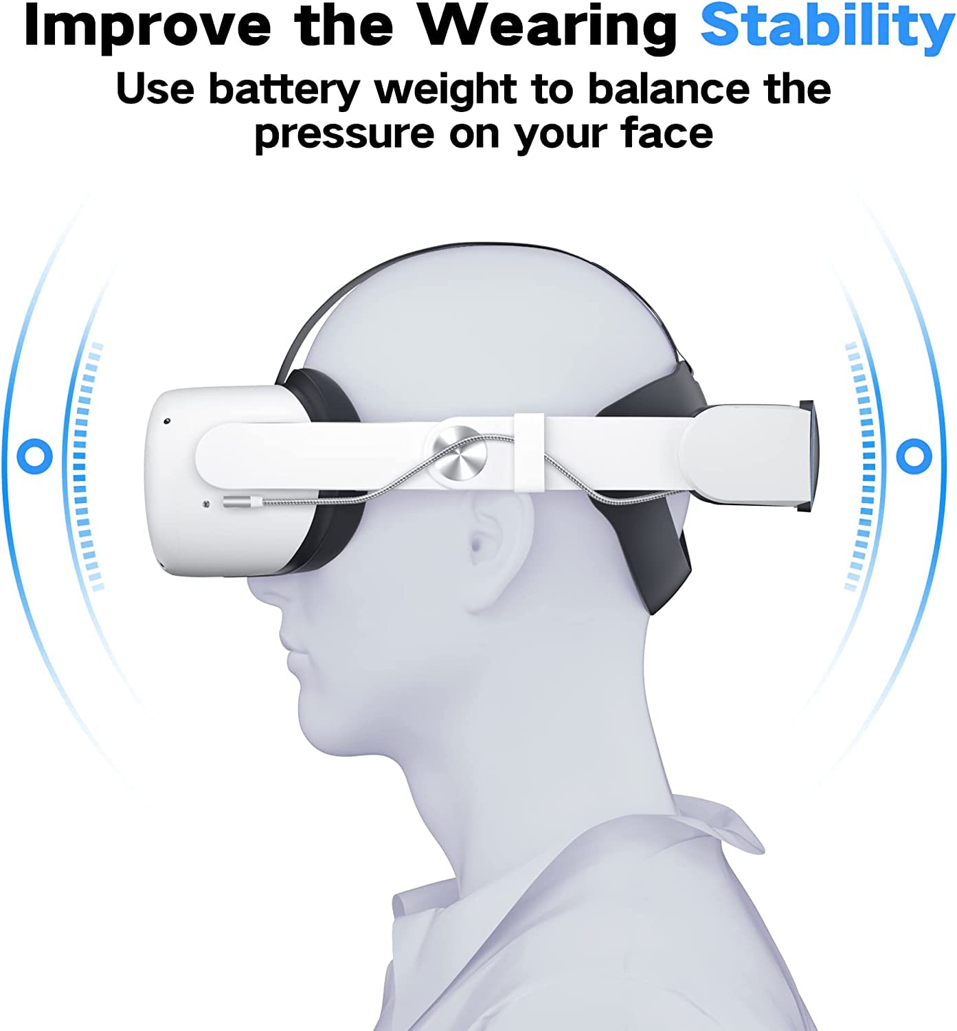 Archetto con batteria per Oculus Quest 2, batteria da 10.000 mAh per 8 ore di riproduzione prolungata, alimentatore VR a ricarica rapida, cinturino regolabile per supporto e bilanciamento