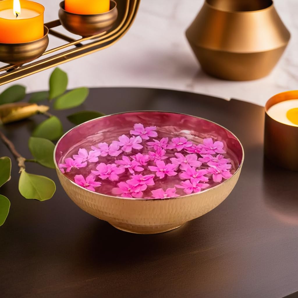 PURESTORY Urli Bowl – Traditional Decorative Handicraft for Floating Flowers & Tea Light Candles | Ideal for Diwali & Home Décor | Antique Hammered Round-image-43
