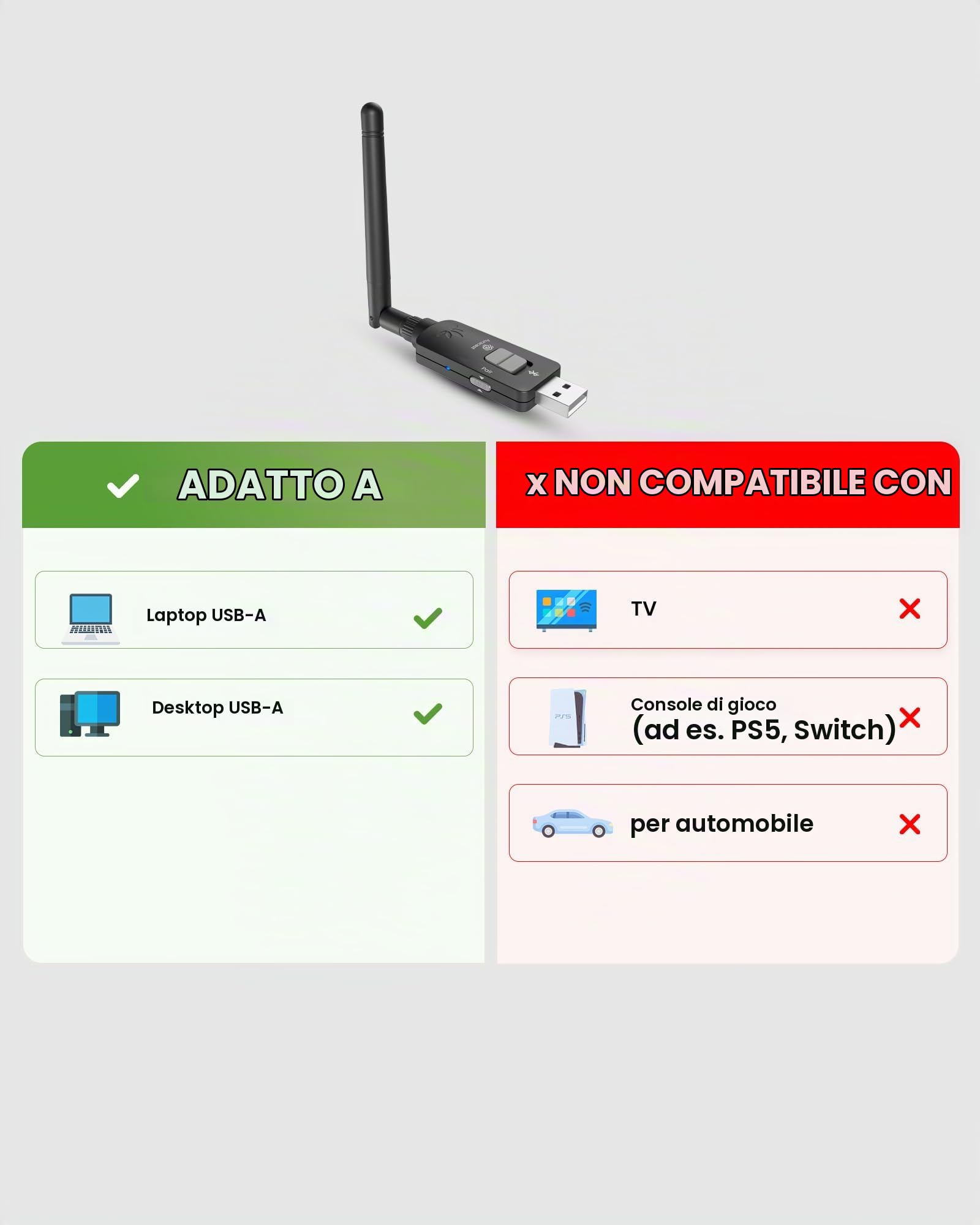 Avantree DG60 Aura – Lungo raggio Trasmettitore Auracast & Adattatore USB Bluetooth 5.4 2-in-1 per Cuffie, Chip Qualcomm, aptX Adaptive, Firmware Aggiornabile, Trasmette Audio del PC a Più Auricolari