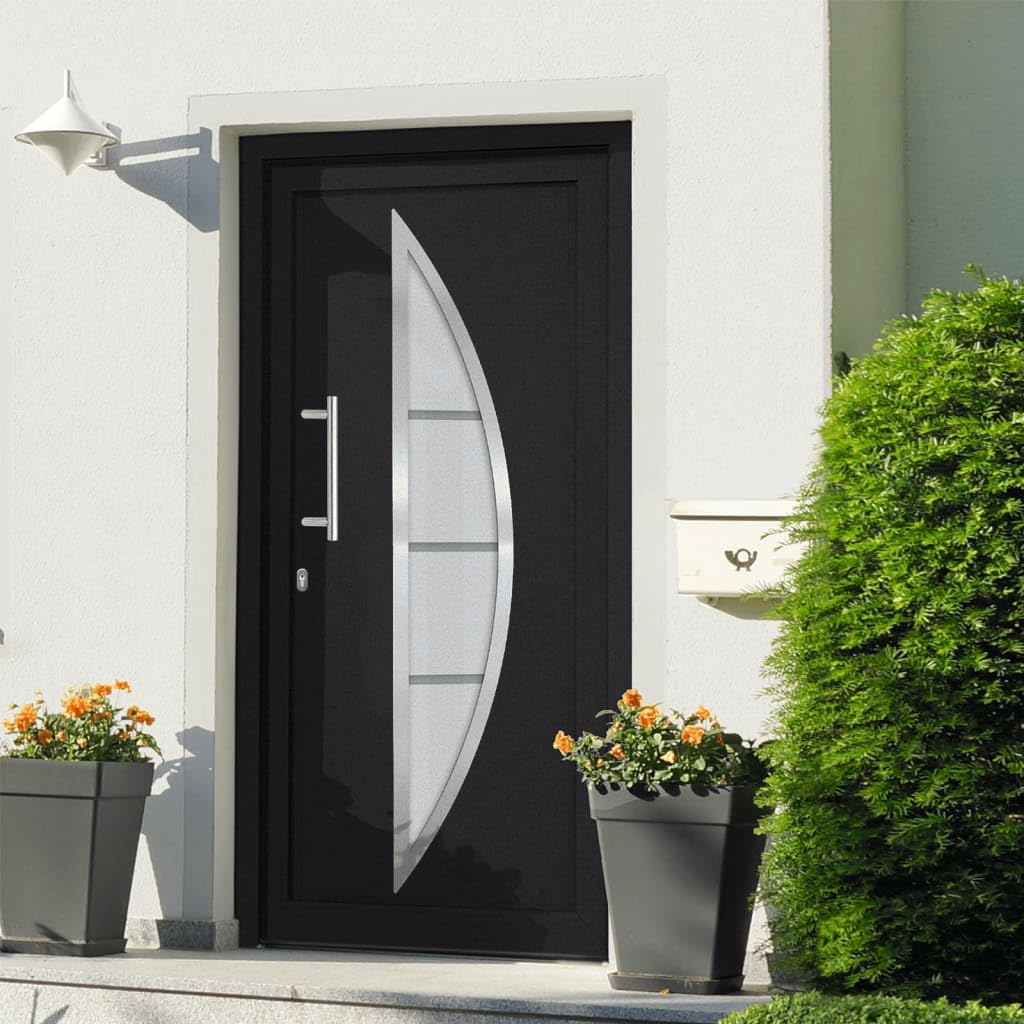 vidaXL Porte d'Entrée Principale Sécurité Maison Charnières Réglables 3D Serrure à Tête de Champignon à 5 Points Extérieur 98x208 cm Anthracite