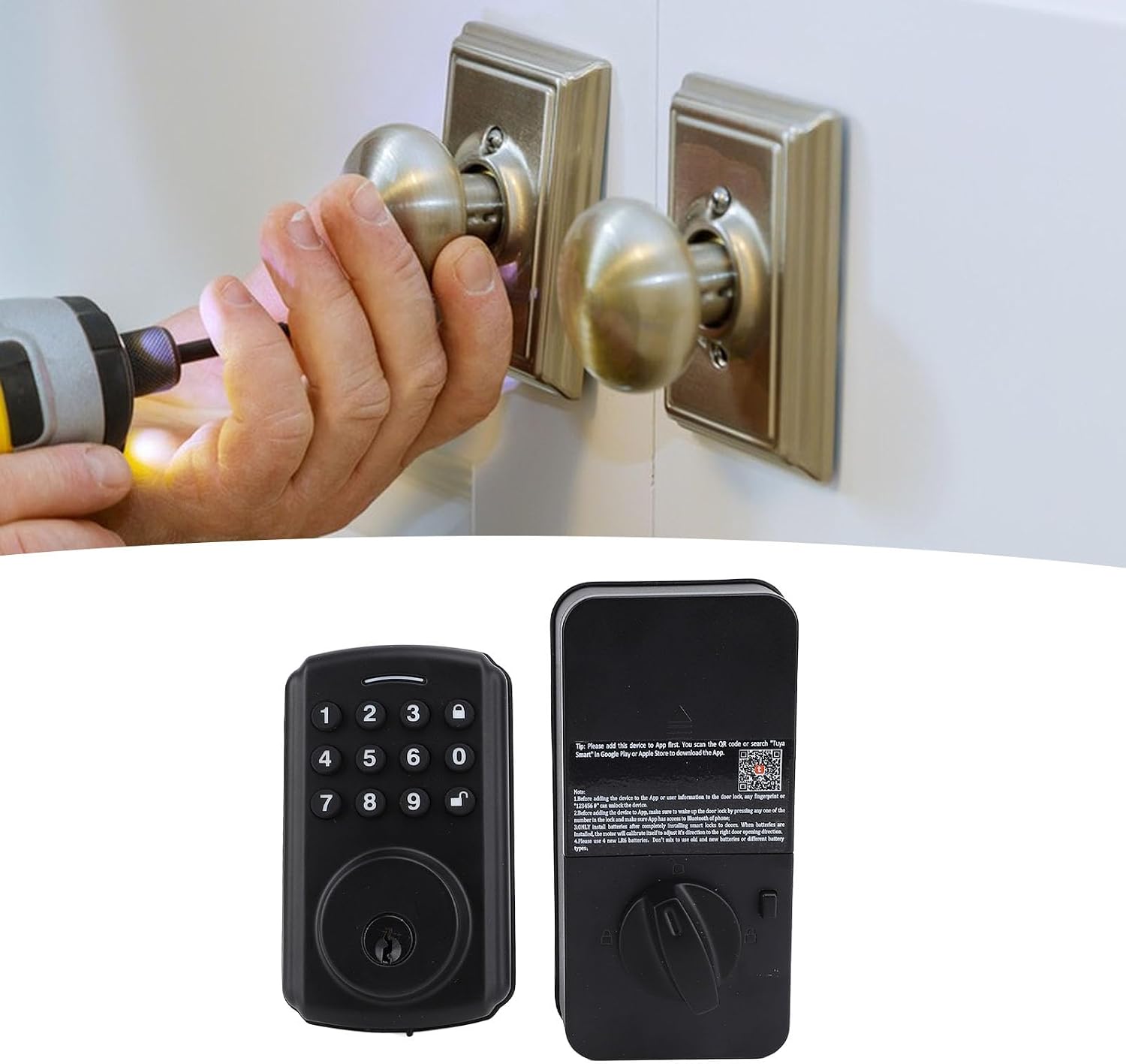 Smart Door Keyless Lock with 20 User Codes, Temporary Codes, APP Unlocking for Apartment, Short Term Rental, Featuring 2 Backup Keys