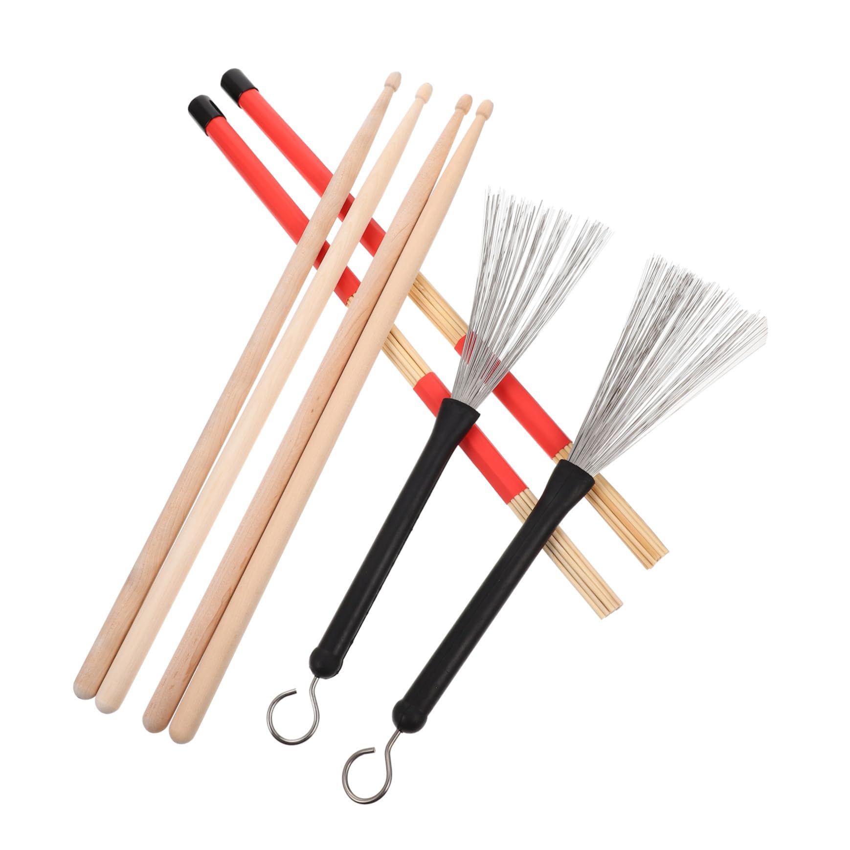 Juego de Baquetas para Batería con Cepillo Especial de Alambre y Goma, Superficie Suave, Resorte, Incluye Bolsa Práctica para Músicos y Principiantes