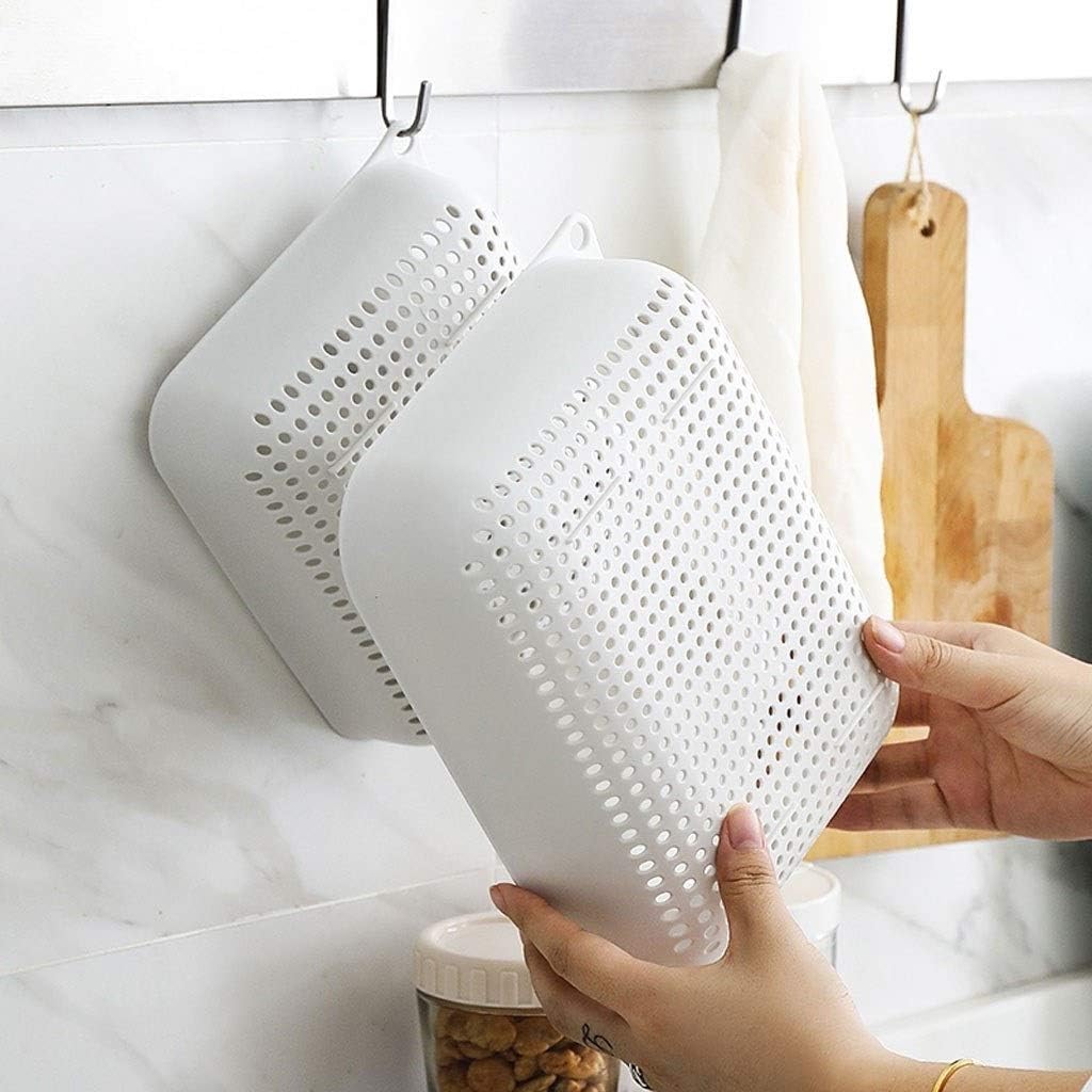 3-piece Set Square Colander Stackable Strainer and Hanging Holes，3 Sizes(Pink)