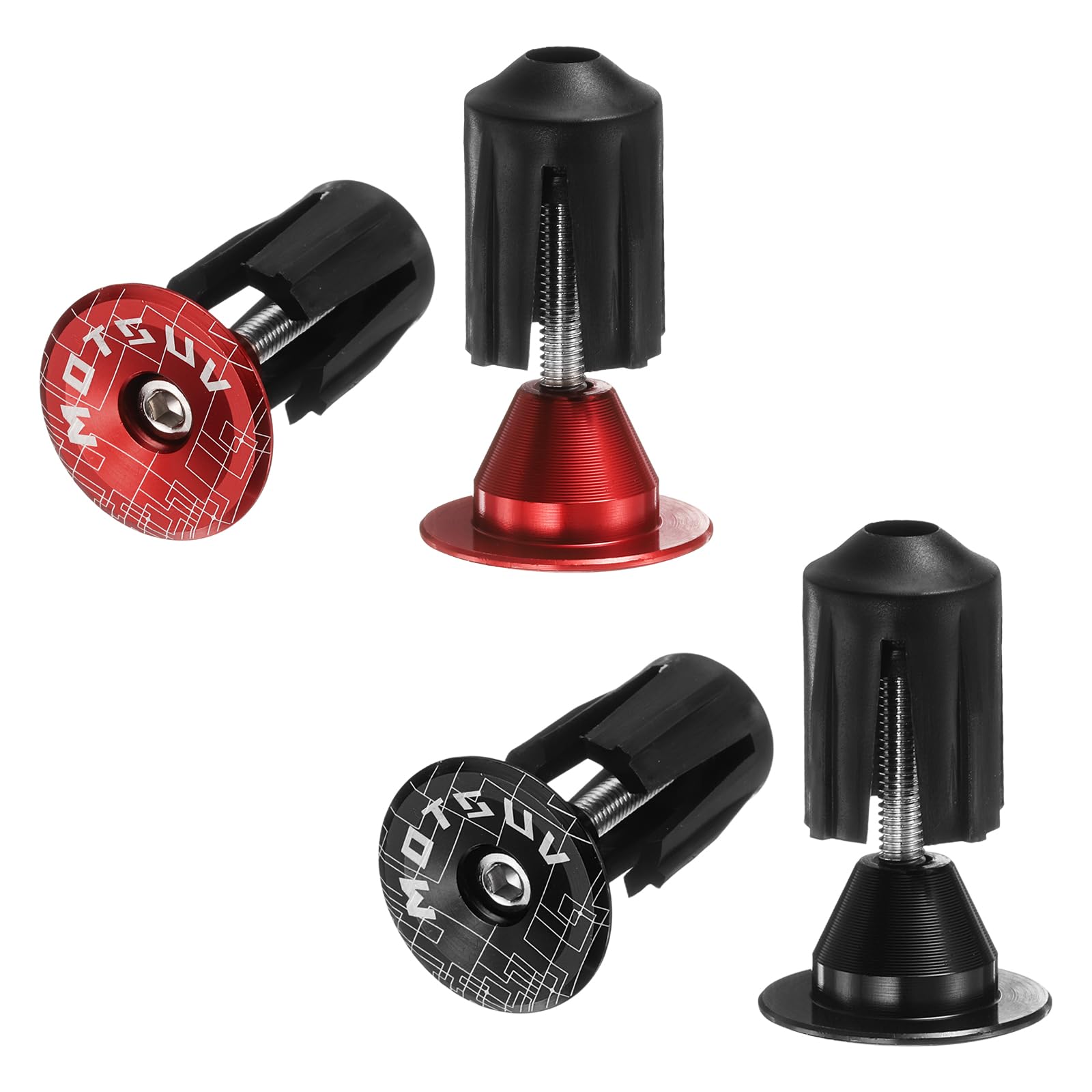 sourcing map 2Pair Bar End Plugs Aluminum Handlebar End Caps Bike Plugs 0.7oz Expanding Locking for MTB Road BMX Fixed Gear Bike, Red Black — image 1