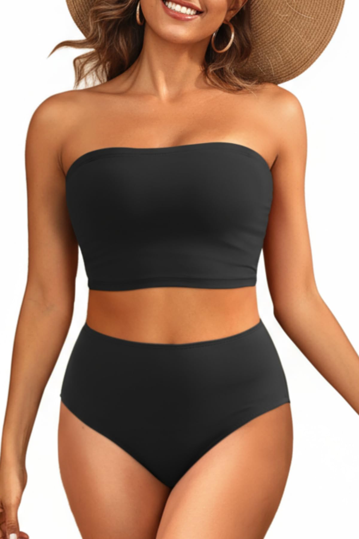 Tempt Me Women Bandeau Bikini Set Strapless High Waisted Two Piece Swimsuit Longline Bathing Suits