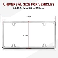 Vista 2 de RED WOLF Soporte de marco de matrícula de acero inoxidable con 4 agujeros, kit de cubierta de placa plateada con tapas de tornillos cromados, tuerca