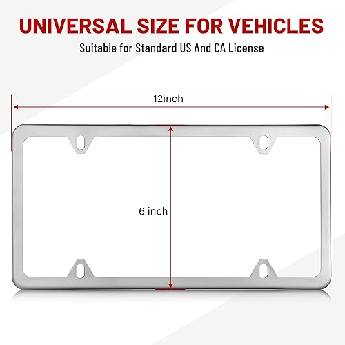Miniatura 2 de RED WOLF Soporte de marco de matrícula de acero inoxidable con 4 agujeros, kit de cubierta de placa plateada con tapas de tornillos cromados, tuerca