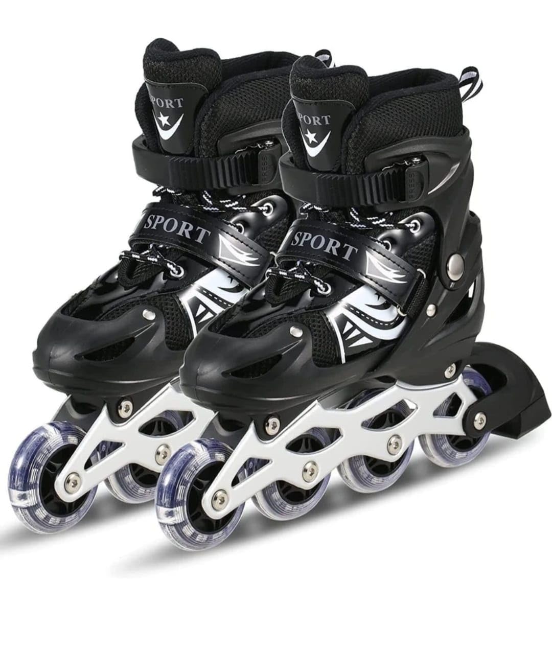 The Veryke Skating Shoes for Boys/Girls 4 Wheel Inline Skates Age 7 to 15 Years Liner Roller Skates Shoes Roller Blades PU Strong Wheels Aluminium with LED Flash Light on Wheels (Black)-image-5