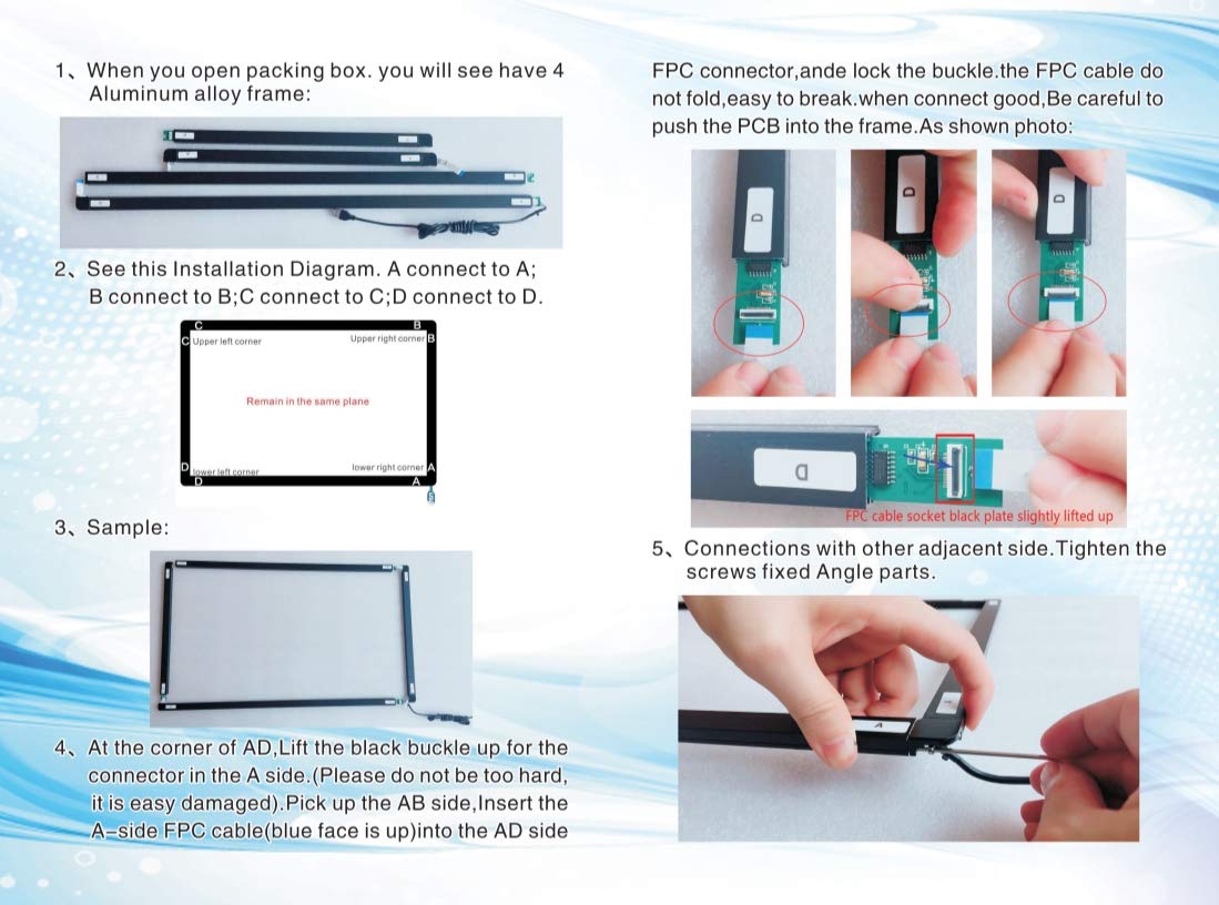 Cadre Tactile Infrarouge, écran Tactile Infrarouge 16: 9 Écran Tactile Infrarouge avec Interface USB pour écrans LED TV, présentation, kiosque, expositions, Tableau Blanc(65")