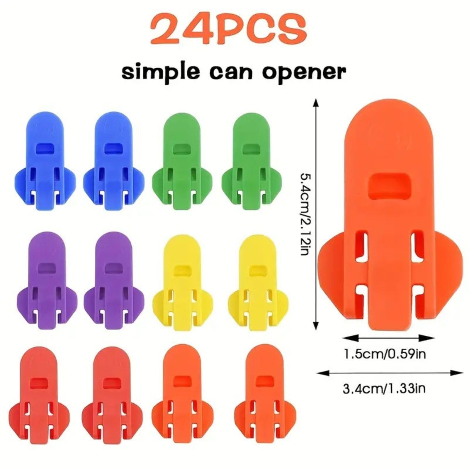 Abrelatas manual de 24 piezas, pestañas de plástico coloridas, abrelatas, protector de bebidas y protector de soda para pop, coque, cerveza, refrescos, bebidas de aluminio 7
