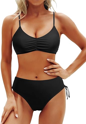 Yonique Traje de baño de dos piezas para mujer, conjunto de bikini push up, traje de baño halter, traje de baño vintage