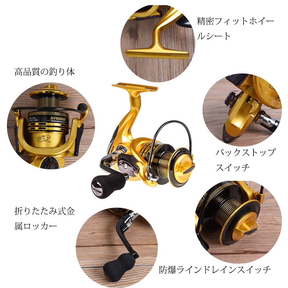 スピニングリール GT1000-7000 ベアリング:13+1BB 軽量 最大 スピニングリール GT1000-7000 ベアリング:13+1BB 軽量 最大